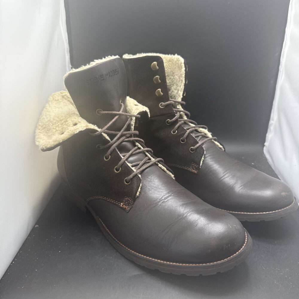 Steve Madden Roler Men’s 9.5 Brown Leather Shearling Lace Up Winter Boots